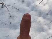 Letting cock cum by itself without hands to the snow
