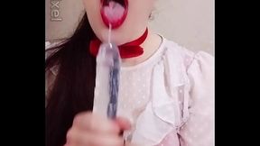 Hot secretary Lammy Pixel in a red miniskirt teases, deepthroats and masturbates with her small tits