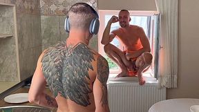 Skinny DILF Climbed Through the Window Into the House & Fucked a Cute Inked Twink In the Kitchen