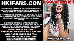 Hotkinkyjo in short black skirt self anal fisting, huge dildo from mrhankey in ass &amp_ prolapse