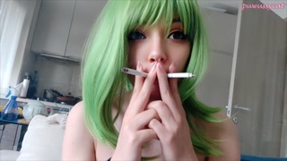 Cute Green Hair Egirl smoking 2 cigarettes at the same time (full vid on my 0nlyfans/ManyVids)