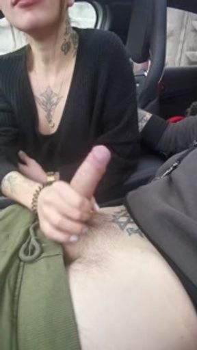 Fucked in the mouth in the car! Public sex
