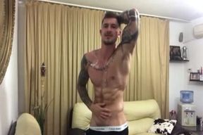 Tatted guy Greases Up And Drains Off