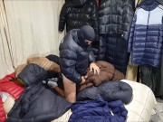 Handjob and cumshot with my down jacket