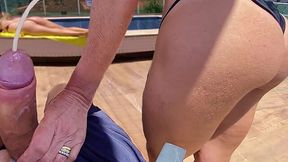 Curvy Busty Bootylicious MILF Saw a Stranger Wanking By the Pool & Helped Him To Milk His Dick Dry