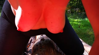 Milking big tits in publi