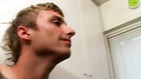 ”Nerdy Owen Ferral jerked his rod & shoots his creamy load in the sink”