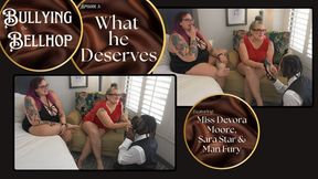 Bullying the Bellhop 3 What He Deserves: OctoGoddess, Sara Star and ManFury in Taboo Femdom Double Domination with Dirty Shoe Sniffing, Masturbation Encouragement, Humiliation and Foot Domination 1080p