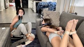 Rescue Us MP4-Laney is bound and gagged by burglar Devyn while Peyton listens to music on her headphones