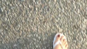 Angelin using his feet and flip-flops to pump car pedal (1)
