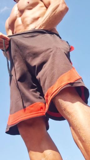 Masturbating my Big cock in a public beach - walking excited   Clip 1