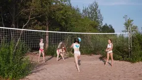 Lovely Darlings Enjoy Outdoor Lesbian Fingering by the Beach Sunlit Sand