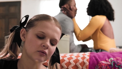 Tiny stepdaughter gets her hairy teen pussy plowed by her big dick black stepdad