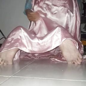 Asian Crossdresser Satin National Gown Cum Pleasure