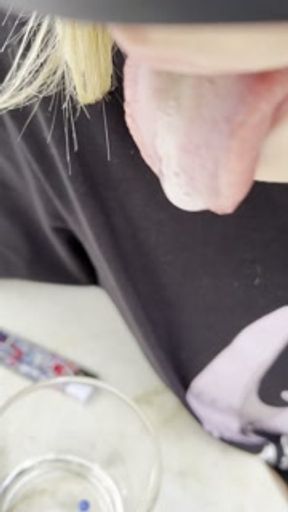 Smoking and spitting hocking loogies tongue out by a nasty girl