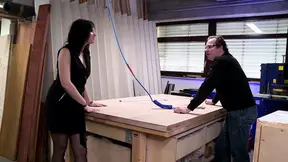 Good boobed & big ass MILF in stockings gets ass fuck on the work table