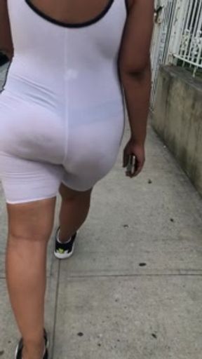 Wife visible thong see through spandex body suit