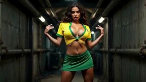 sexy brazilian soccer fan shows tits and ass at stadium - facial cumshot ai generated