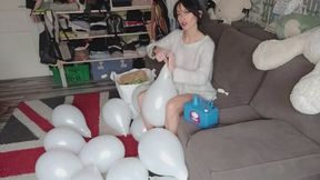 Mishel uses pump to inflate balloons for Live Stream Part 1 No popping