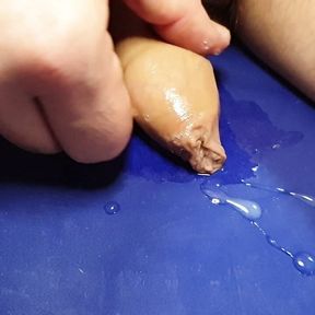 foreskin play with flaccid dripping penis