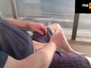 Beach view, jerking off on the balcony on vacation, Fab Flip