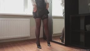 Secretary in Stockings High Heels Blowjob - Cum in Mouth - 1080p