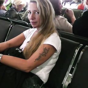 German MILF Flash Huge Tits in Plane and Ride on Holiday