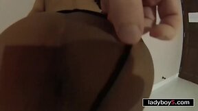 Massive penis huge breast t-girl cocksucking and a handcuffed anal fuck