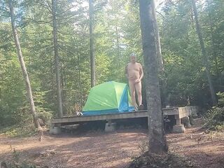 Camping web resource, getting stripped and walking the public trails. Finished on picnic table for hikers