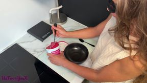 Little Olive EATS husbands CUM with her ice cream - Cum on food fetish teaser
