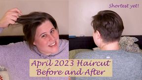 April 2023 Haircut Before and After | Asymmetrical Short Pixie Cut | Brunette | Clara Crisp | 720