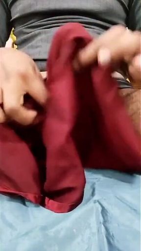 Satin Silk Handjob Porn - Dick Head Rub with Satin Silky Maroon Suit of Nurse (84)