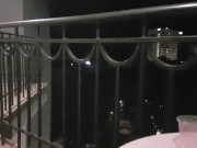Mom help stepson on balcony not see her husband..