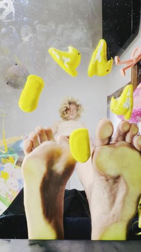 Easter Peeps Candy vs Barefoot Giant Glass View