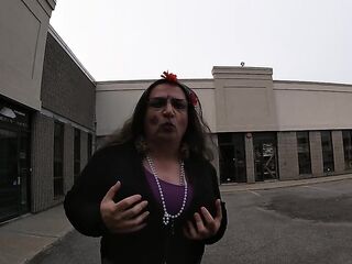 Mature Older CD is a sissy exposing her booty in a vacant lot.