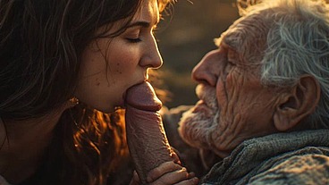 80 year old man sucked by Cute 18 year old teen girl the old man can't handle her ( moaning of pleasure voice over) AI generated