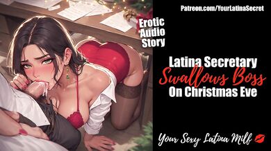Latina secretary takes boss deep throat on Christmas Eve until he fucks her senseless creampie overload