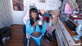 sticky cumshot self facial by black trans girl vanniall - girl masturbating and edging her big dick and bulge on a webcam show