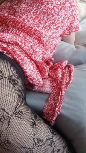 Home Porn with Charming Girl in Sexy Ripped Black Pantyhose