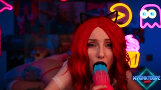 Cosplay girl Kinky using hudge dildo for blowjob