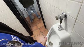 He licks an worker with a enormous big lollipop in the airport bathrooms until he jizzes