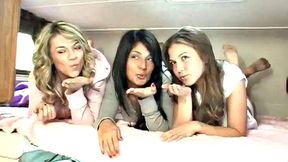 Sexy petite lesbians teasing the camera in close up