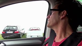 Hard sex in car with tattooed busty MILF