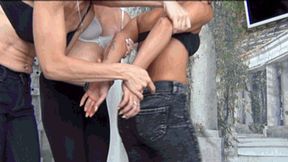 Punches inside her upper stomach smFF