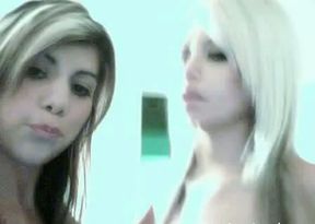 Two white skinny skanks on the webcam topless and slutty