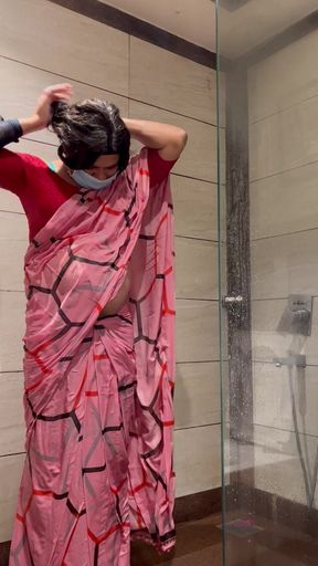 Indian Femboy Sissy Cross Dresser Jessica Leone Saree Stripping and Full Shower in Wet Saree