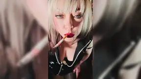 Miss Tina Snua Dressed In PVC & Smoking A Cork Cigarette With Lots Of Dangling, Snap Inhales, OMI & OME