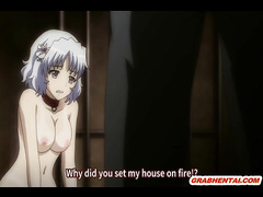 Busty hentai gets two vibrators in her pussy and assfucked