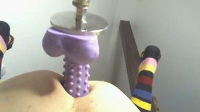 Anal fucking machine with 9 inch hedgehog dildo