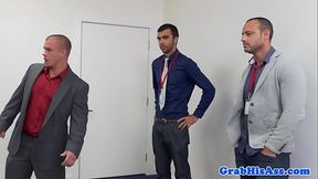 Bondage loving office stud banged by boss